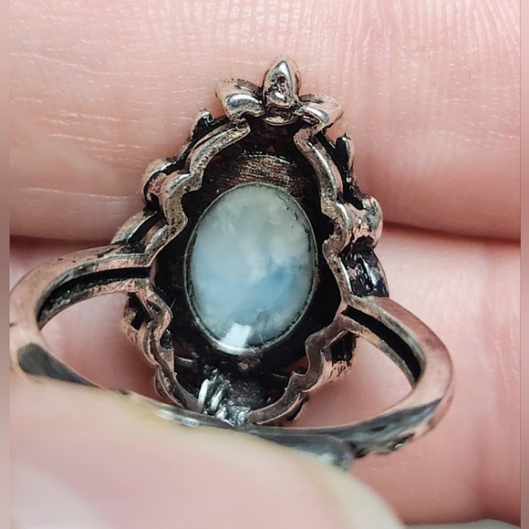 Genuine Blue Larimar Vintage Style Adjustable Crystal Ring - Picture 4 of 6